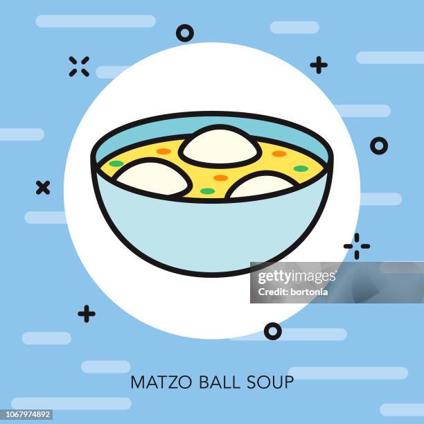 matzo ball soup thin line hannukah icon - chicken soup stock illustrations
