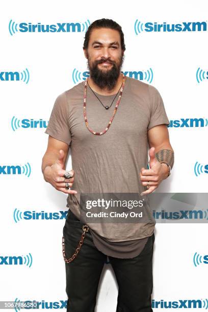 Actor Jason Momoa visits the SiriusXM Studios on December 4, 2018 in New York City.