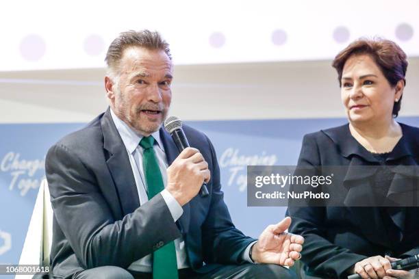 Arnold Schwarzenegger, USC Schwarzenegger Institute Chair and ex-Governor of California, Patricia Espinosa, Executive Secretary of UNFCCC during the...