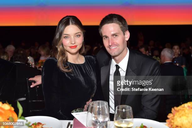 Model Miranda Kerr, wearing Gucci, and Snap Inc. CEO and co-founder Evan Spiegel attend 2018 LACMA Art + Film Gala honoring Catherine Opie and...