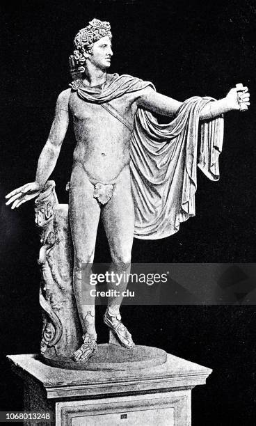 ilustrações de stock, clip art, desenhos animados e ícones de marble statue of apollon, greek god of the light, healing, spring and art - templo de apolo naxos