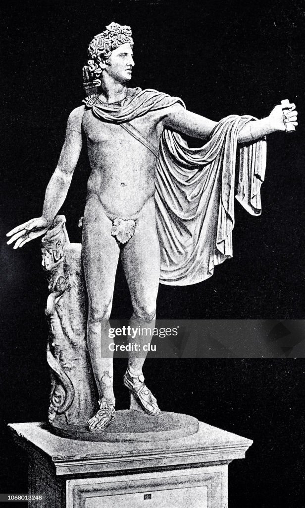 Marble statue of Apollon, greek god of the light, healing, spring and art