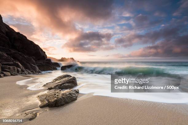 beautiful view of sunrise over sea, cornwall, uk - seascape stock pictures, royalty-free photos & images