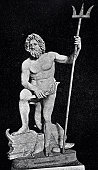 Ancient greek god Poseidon, marble statue in Rome