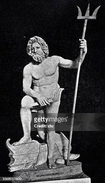 ancient greek god poseidon, marble statue in rome - poseidon statue stock illustrations