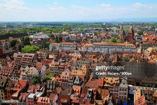 aerial view of old town of strasbourg - strasbourg france stock pictures, royalty-free photos & images