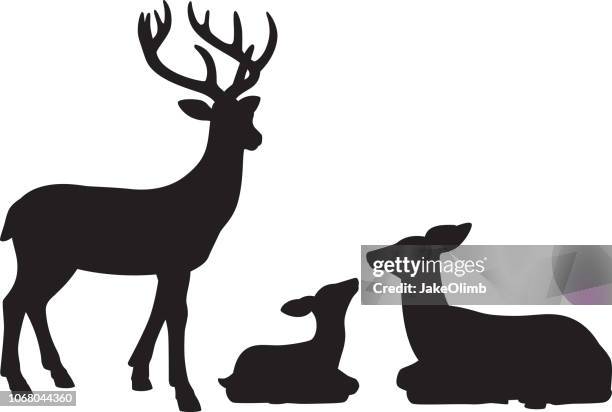 ilustrações, clipart, desenhos animados e ícones de silhuetas de família de renas - red deer animal