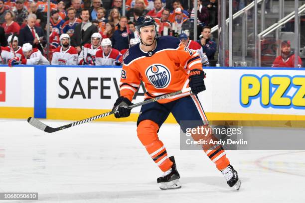 Kyle Brodziak of the Edmonton Oilers skates during the game against the Montreal Canadiens on November 13, 2018 at Rogers Place in Edmonton, Alberta,...