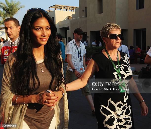 Nicole Scherzinger, girlfriend of Lewis Hamilton of Great Britain and McLaren Mercedes and his mother Carmen Lockhart attend qualifying for the Abu...