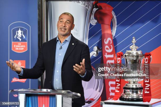 Ruud Gullit at the Emirates FA Cup Third Round Draw at Stamford Bridge on December 3, 2018 in London, England.