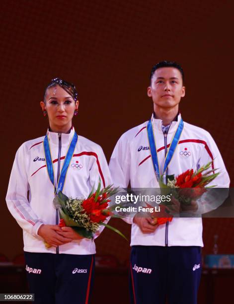 Ayami Kubo, Masayuki Ishihara of Japan win the silver medals of the Standard-Waltz of the Dance Sports at the Zengcheng Gymnasium during day one of...