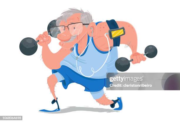 the elderly and dumbbells. - happy elderly exercise stock illustrations
