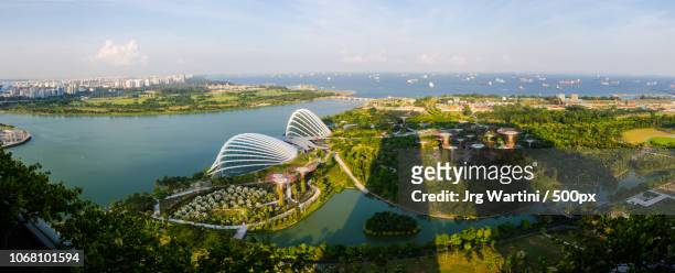 aerial view of gardens by the bay, singapore - gardens by the bay stock pictures, royalty-free photos & images