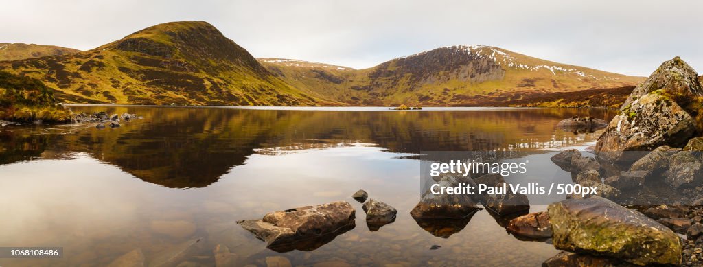 Reflection of hills in lake