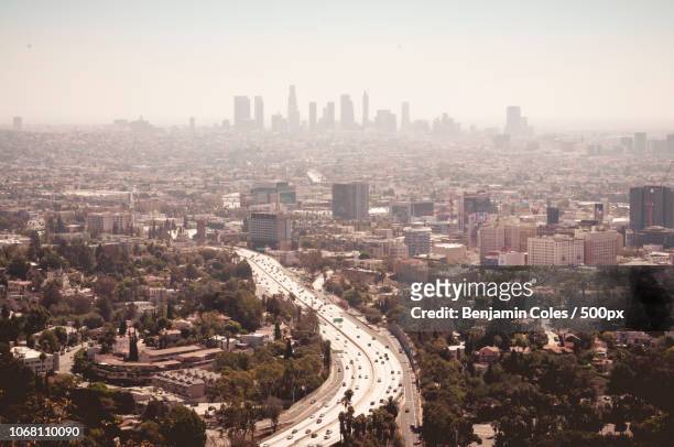 downtown skyline, los angeles, california, usa - la smog stock pictures, royalty-free photos & images