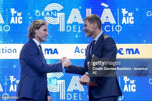 Pavel Nedved and Zvonimir Boban during the 'Oscar Del Calcio AIC' Italian Football Awards on December 3, 2018 in Milan, Italy.
