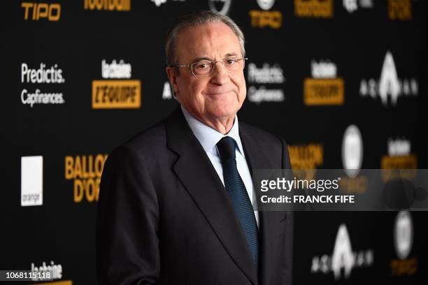 Real Madrid's president Florentino Perez poses upon arrival at the 2018 Ballon d'Or award ceremony at the Grand Palais in Paris on December 3, 2018.