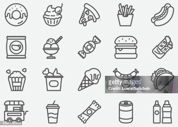 stockillustraties, clipart, cartoons en iconen met junk food lijn pictogrammen - zoet voedsel