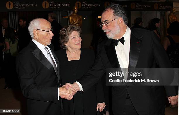 Actor Eli Wallach, Anne Jackson and director Francis Ford Coppola attend the Academy of Motion Picture Arts and Sciences' second annual Governors...