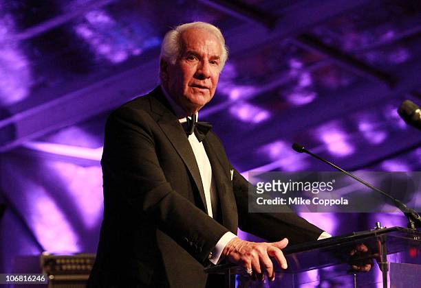 American Chairman of Comcast Ed Snider speaks onstage at the National Museum of American Jewish History opening gala hosted by Jerry Seinfeld and...