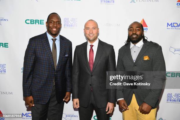 Kevin Boothe, Derek Jeter, and Hakeem Nicks attend the Muscular Dystrophy Association Celebrates 22 Years Of Annual New York Muscle Team Gala With...