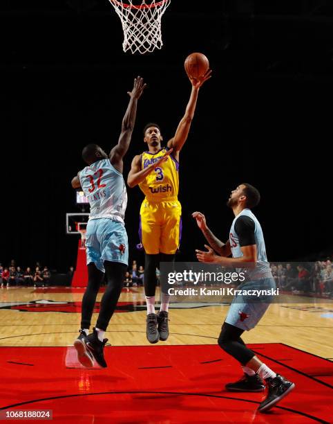 Johnathan Williams of the South Bay Lakers goes to the basket against the Windy City Bulls during the NBA G-League on December 3, 2018 at Sears...