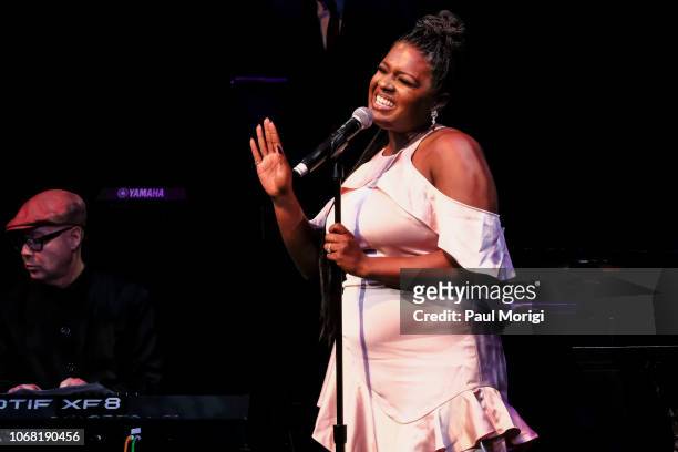 Deborah Joy Winans performs during the 2018 Thelonious Monk Institute Of Jazz International Piano Competition at the Kennedy Center Eisenhower...