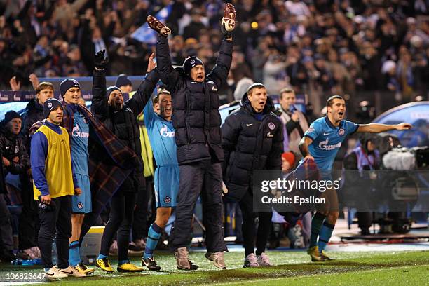 Players of FC Zenit St. Petersburg celebrates their gold win in the Russian Football League Championship match between FC Zenit St. Petersburg and FC...