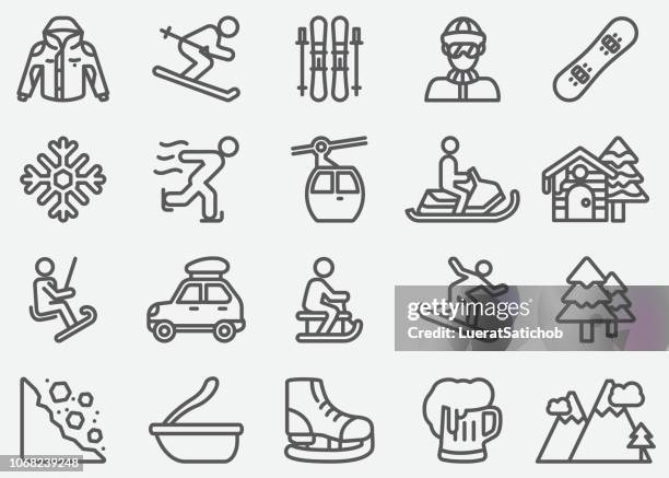 winter sport line icons - extreme snowboarding stock illustrations