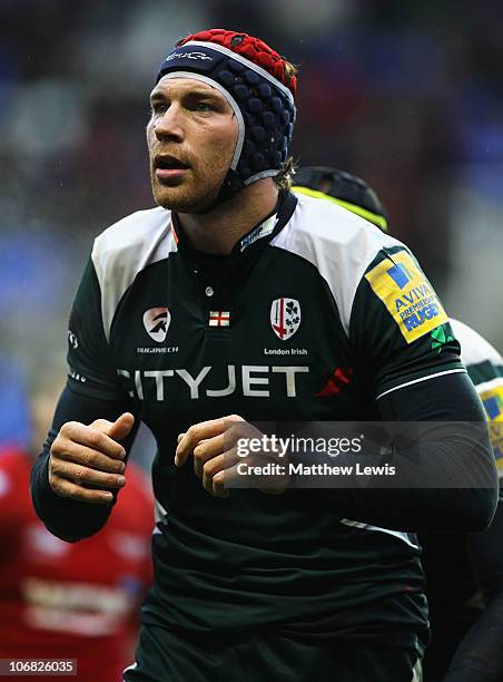 Nick Kennedy of London Irish in action during the LV Anglo Welsh Cup match between London Irish and Scarlets at the Madejski Stadium on November 14,...