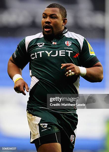 Steffon Armitage of London Irish in action during the LV Anglo Welsh Cup match between London Irish and Scarlets at the Madejski Stadium on November...
