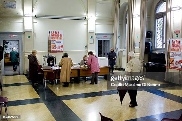 People go to vote at the PD party primary to select a candidate for the 2011 Milan mayoral elections on November 14, 2010 in Milan, Italy. The Milan...