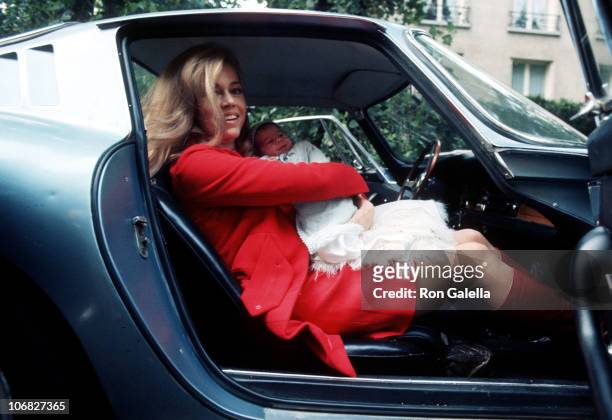 Jane Fonda and baby daughter Vanessa Vadim during Jane Fonda and Roger Vadim Depart from the Belvedere Hospital in Paris with Their New Baby Vanessa...