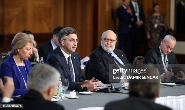 Croatian Deputy Foreign Minister Andreja Metelko-Zgombic , Croatian Prime minister Andrej Plenkovic , CEI Secretary General Giovanni Caracciolo Di...