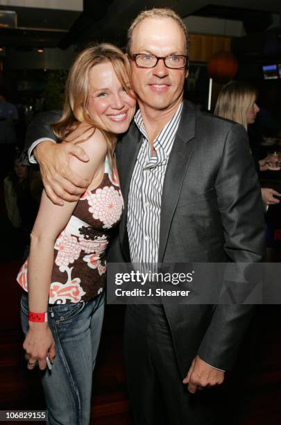 Kari Whitman and Michael Keaton during Ace of Hearts' First Annual Hollywood Dog Bowl Hosted by Mandy Moore at Lucky Strike Lanes in Hollywood,...