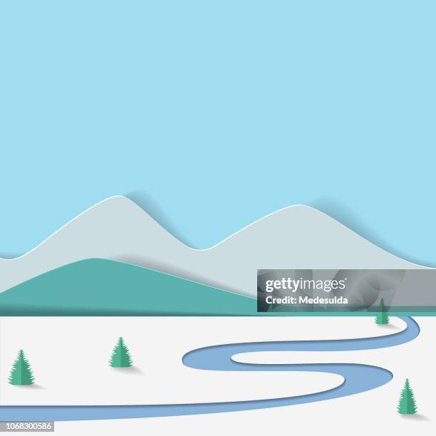 paper cut winter mountain vector - tree cutting stock illustrations