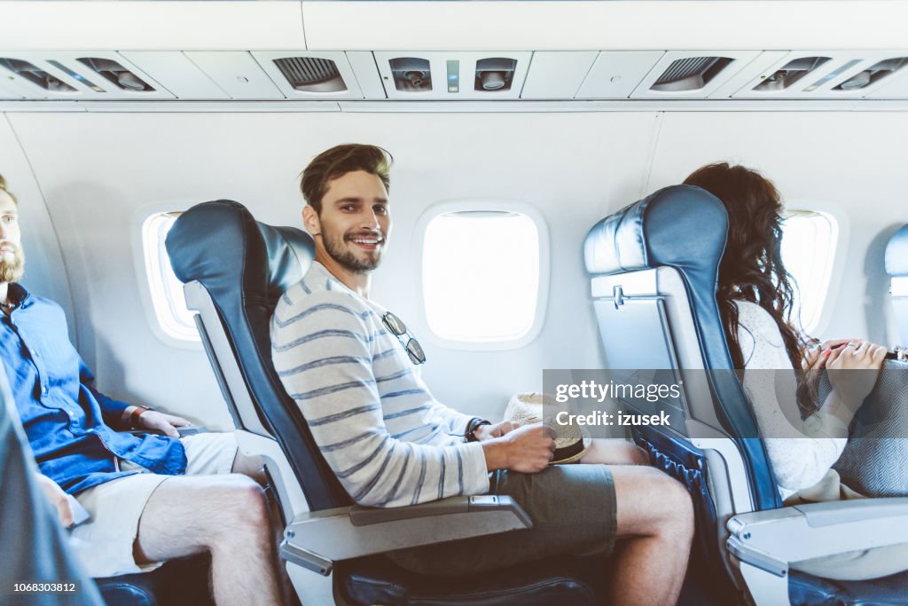 Male passenger during flight
