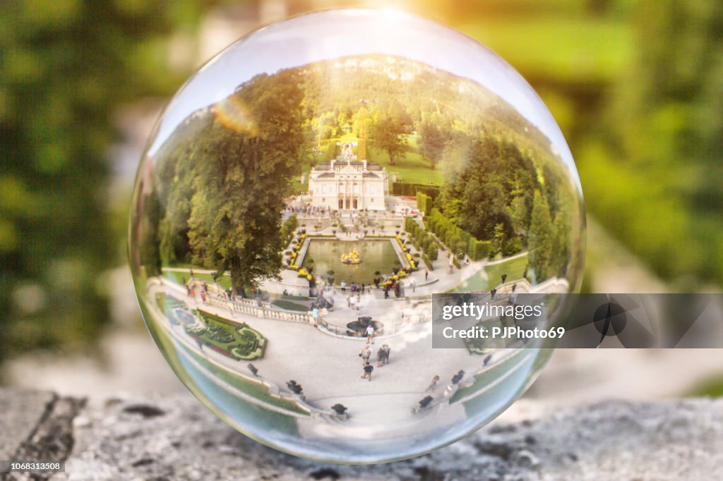 The Linderhof Castle through a lensball