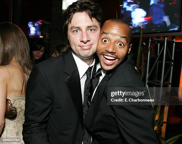 Zach Braff and Donald Faison during The 57th Annual Emmy Awards - TV Guide and Inside TV After Party - Inside at Hollywood Roosevelt Hotel in...