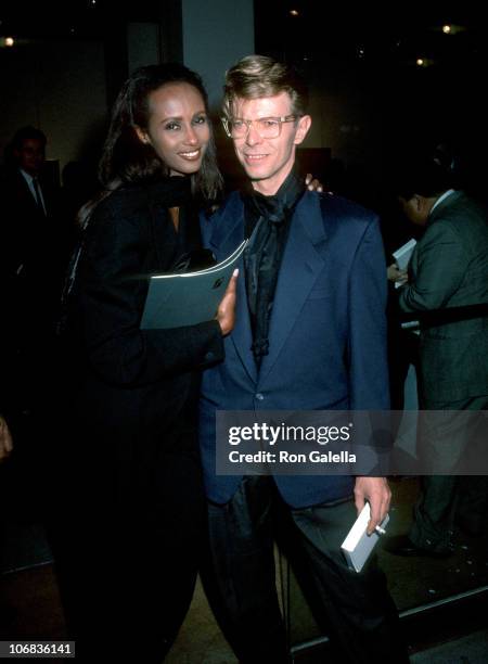 Iman and David Bowie during Eduard Nakhamkin Fine Arts Gallery Benefiting The American Cancer Society - November 27, 1990 at Eduard Nakhamkin Fine...