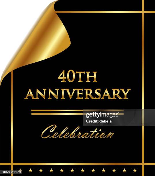 40. jubiläumsfeier auf goldenen schwarz gewellt luxus-papier - 40th anniversary celebration stock-grafiken, -clipart, -cartoons und -symbole