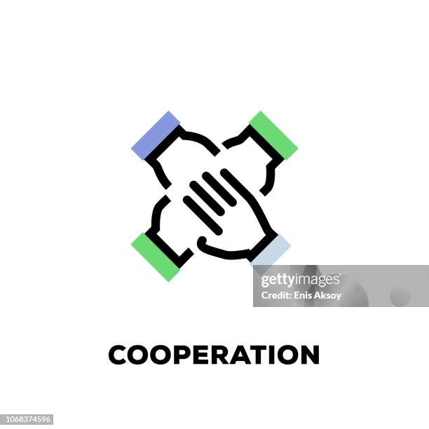 zusammenarbeit liniensymbol - teamwork hände stock-grafiken, -clipart, -cartoons und -symbole