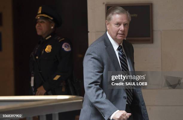 Senator Lindsey Graham, Republican of South Carolina, leaves a briefing from CIA Director Gina Haspel on the killing of journalist Jamal Khashoggi,...