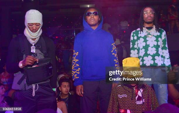 Offset, Takeoff, Teyana Taylor and Quavo attend Migos official Concert After Party at Story Nightclub on November 15, 2018 in Miami Beach, Florida.