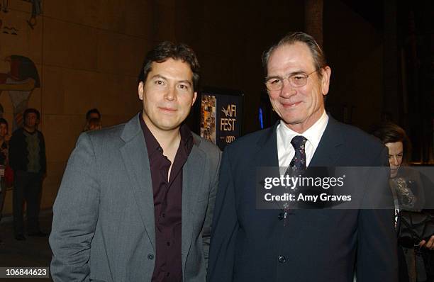 Julio Cedillo and Tommy Lee Jones during AFI Fest 2005 - Centerpiece Gala Presentation of "The Three Burials of Melquiades Estrada" - Red Carpet at...