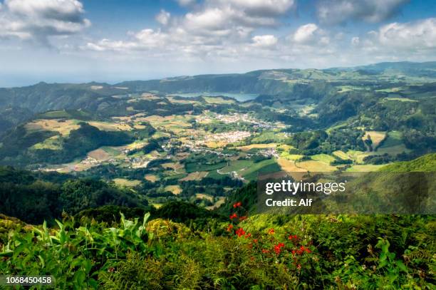 lagoa do furnas from the miradouro do pico do ferro - são miguel island, azores, portugal - furnas valley stock pictures, royalty-free photos & images