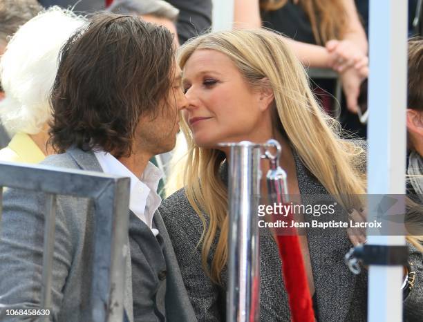 Brad Falchuk and Gwyneth Paltrow attend a ceremony honoring Ryan Murphy with a star on The Hollywood Walk of Fame on December 4, 2018 in Los Angeles,...