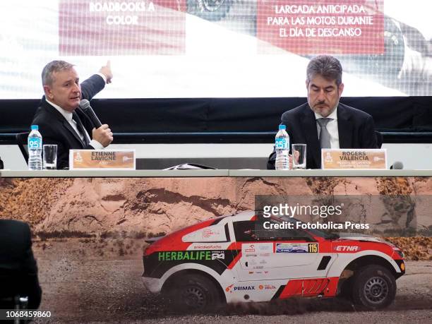 Etienne Lavigne director of the Rally and Rogers Valencia Peruvian minister of tourism in the launching of the Dakar 2019. The 5,000 km race runs...