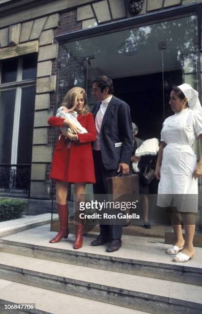 Jane Fonda, Vanessa Vadim and Roger Vadim during Jane Fonda and Roger Vadim Depart from the Belvedere Hospital in Paris with Their New Baby Vanessa -...