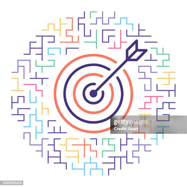 target audience line icon illustration - (position) stock illustrations